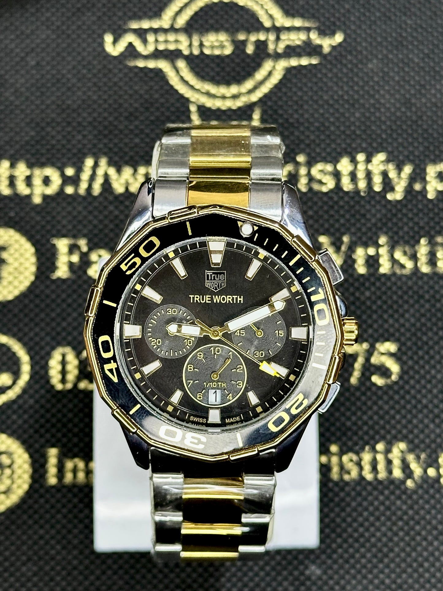 TRUE WORTH Branded Chronograph Men's Watch - Golden Silver