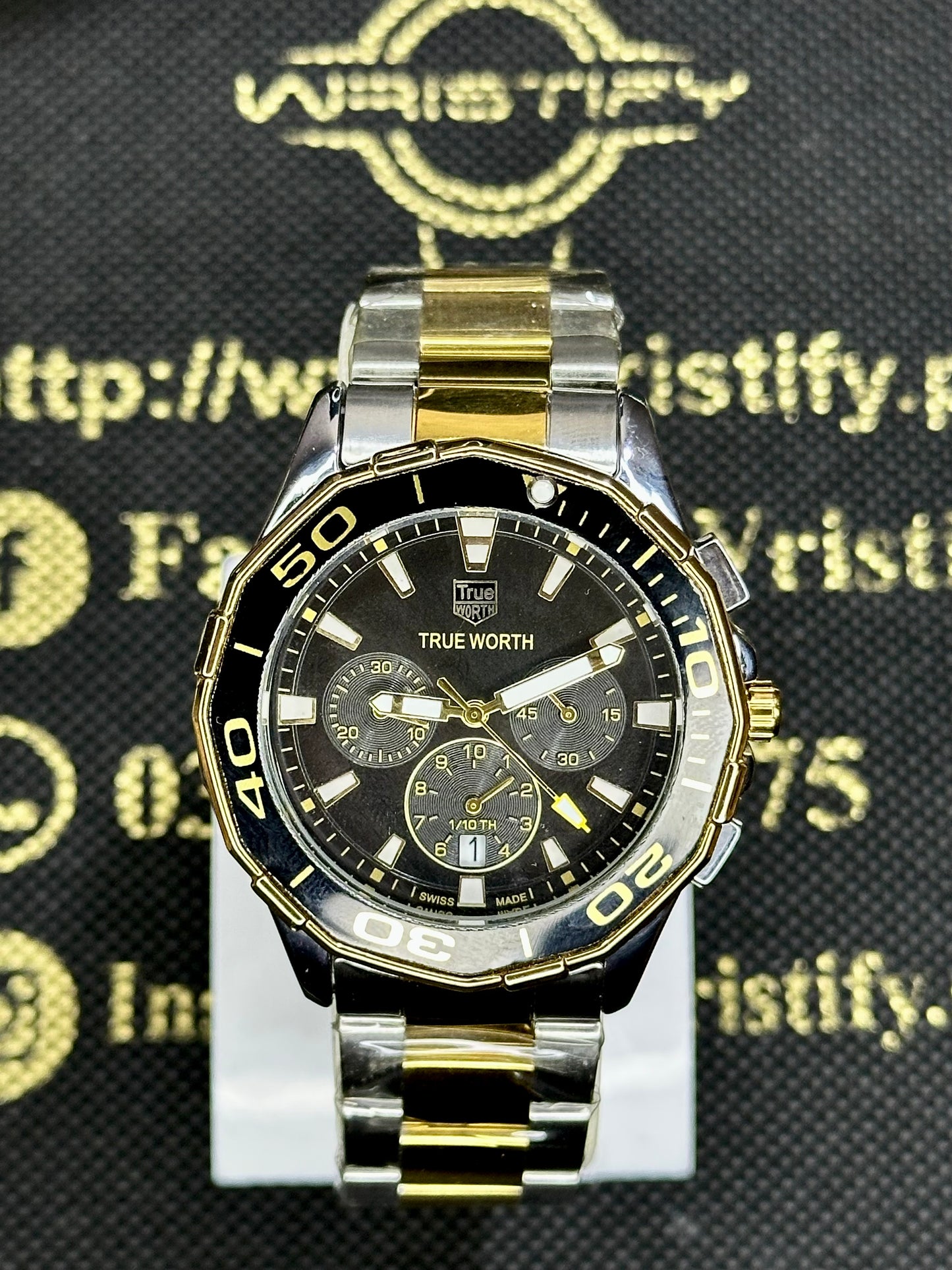 TRUE WORTH Branded Chronograph Men's Watch - Golden Silver