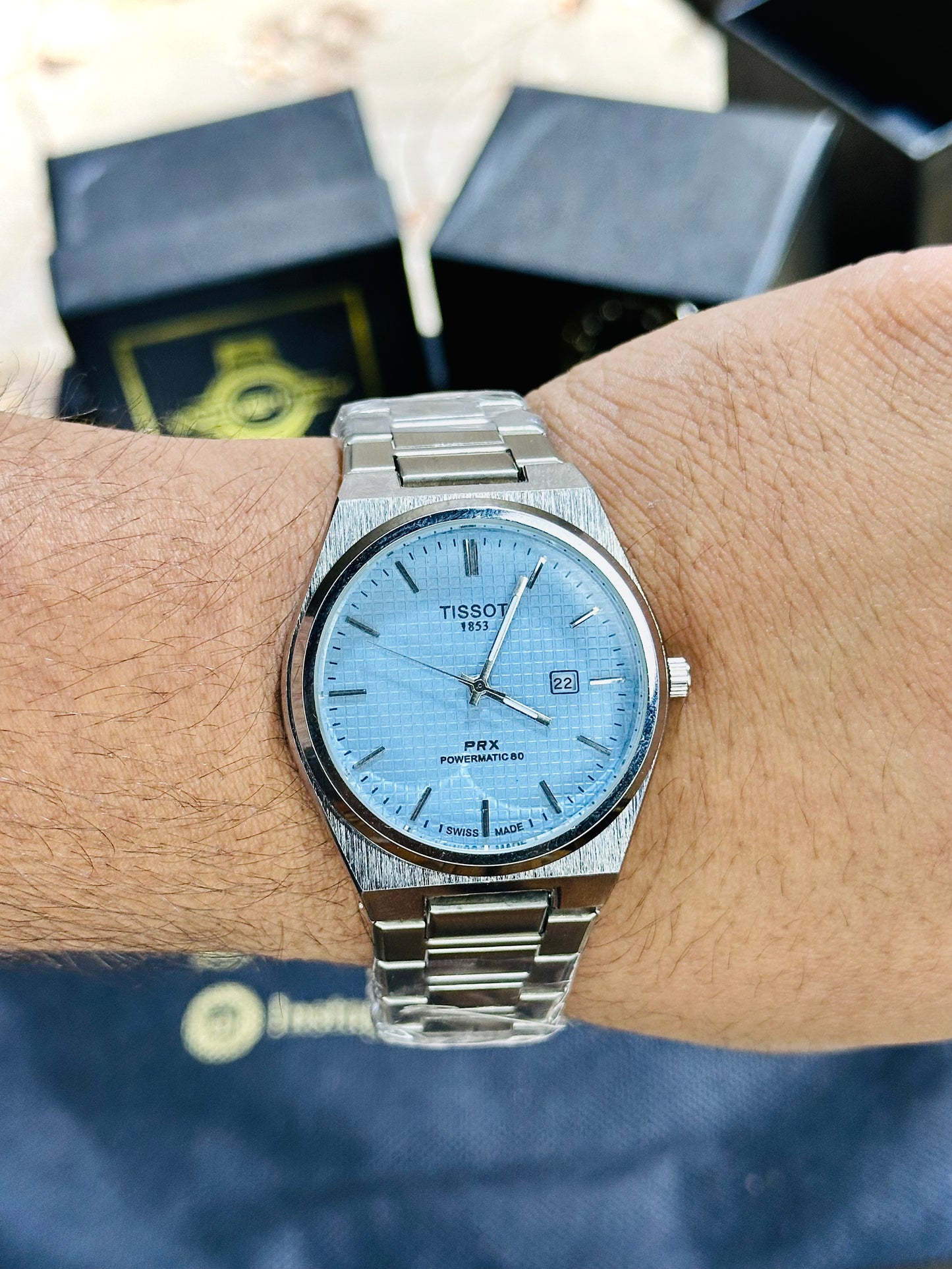 TISSOT PRX POWERMATIC ice blue tiffany blue