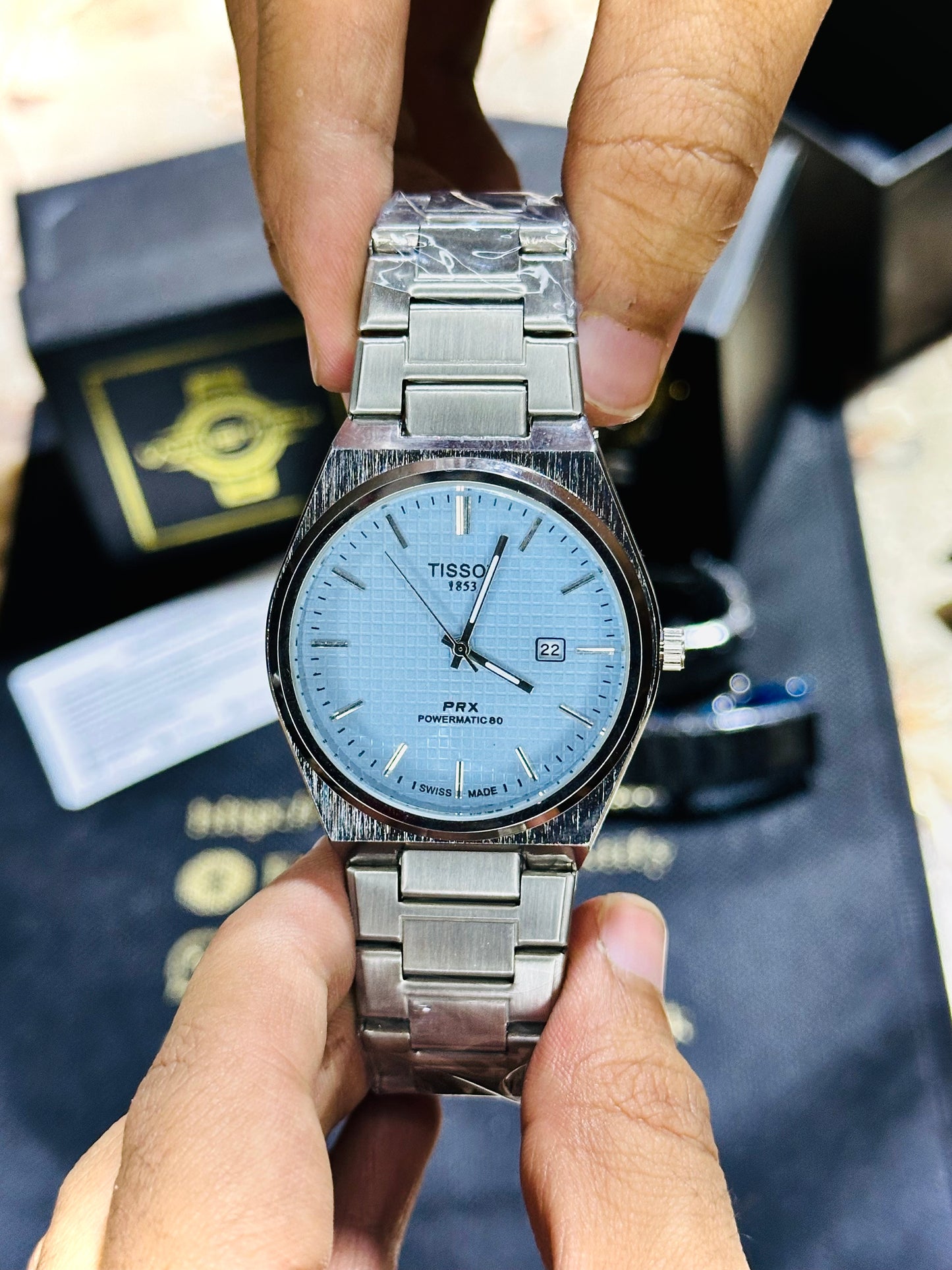 TISSOT PRX POWERMATIC ice blue tiffany blue